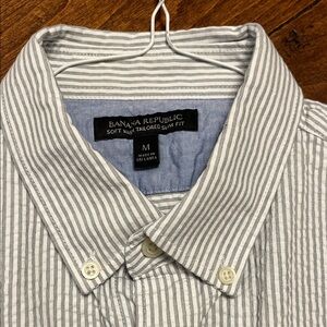 Banana Republic Men's White and Gray Striped Shirt